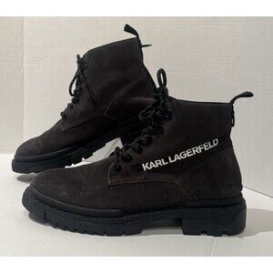 Karl Lagerfeld Paris Logo Suede Lace-Up Boots Men's 10 Grey $295 **Read Desc.
